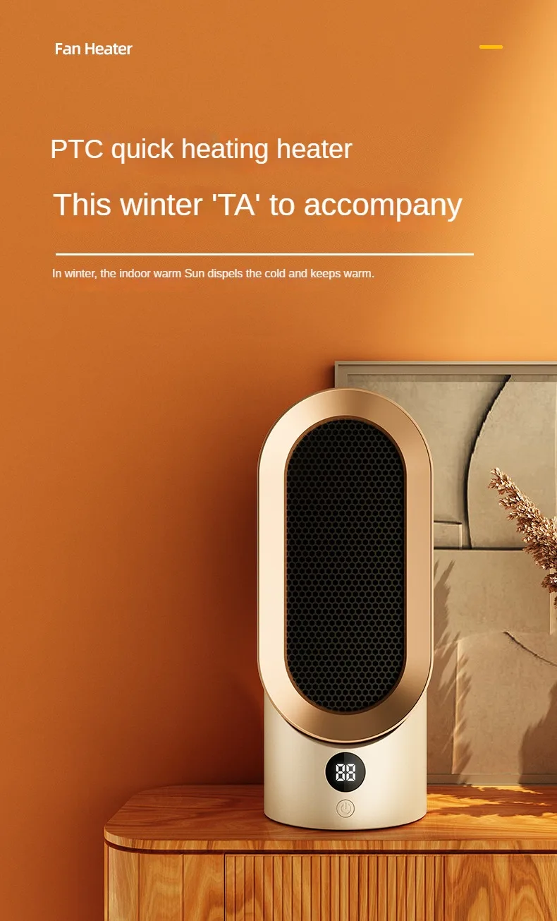 2024 New Portable Electric Heaters Fan 800W PTC Ceramic Heat 2 Speed Mini Low-Noise Household Space Heaters Electric Heater