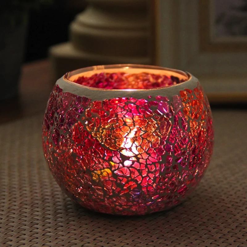 OEM Factory Hot Selling Unique turkish handmade glass mosaic candle holder for home decoration and wedding