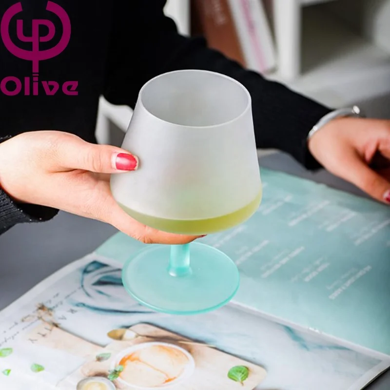 French Vintage Barware Macaron Colorful Hand Blown Gradient Tall Stem Crystal Glass Frosted Goblet Red Wine Glass For Cocktail