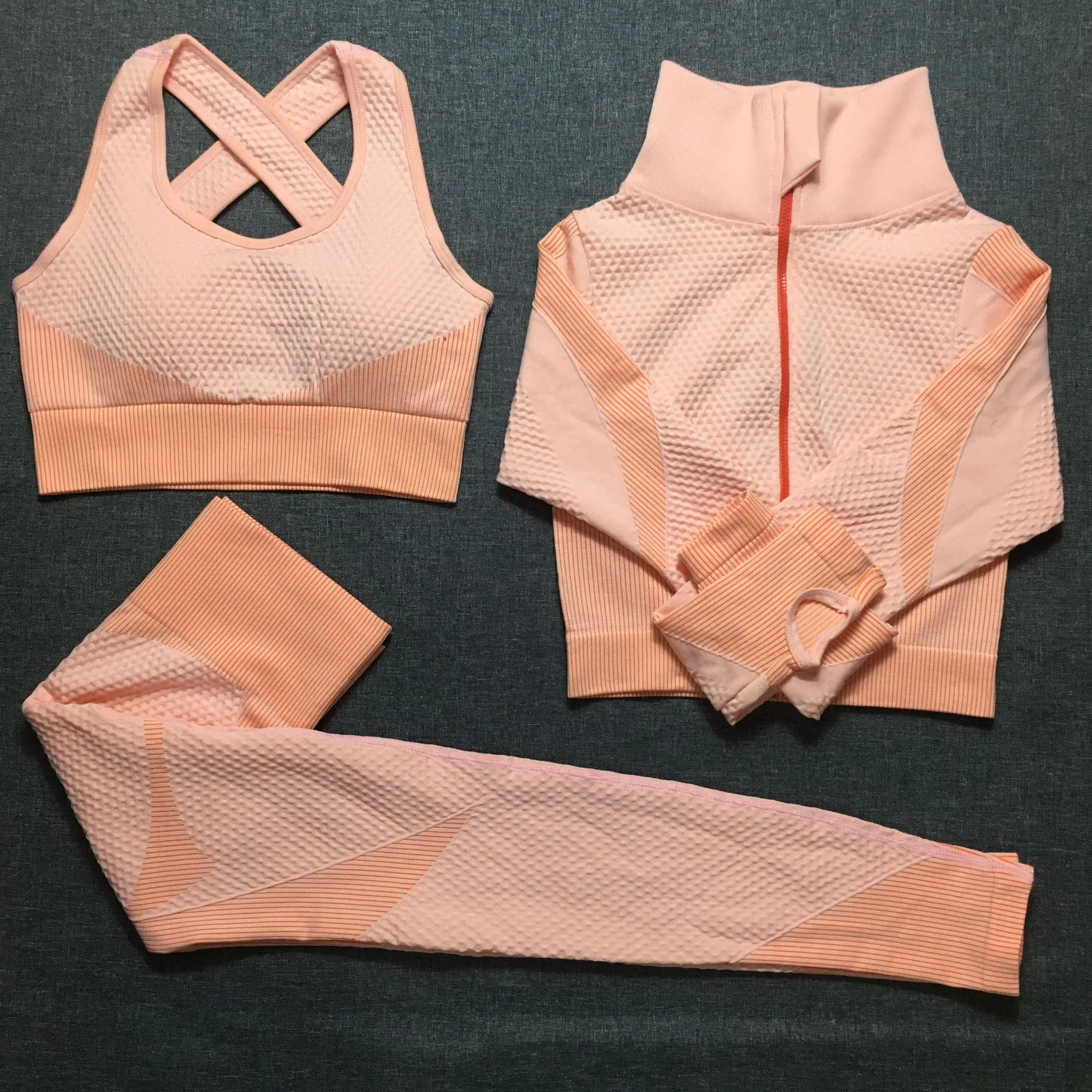 3 piece yoga set with jacket seamless yoga sets women long sleeve yoga clothing For Women Gym Fitness Sets