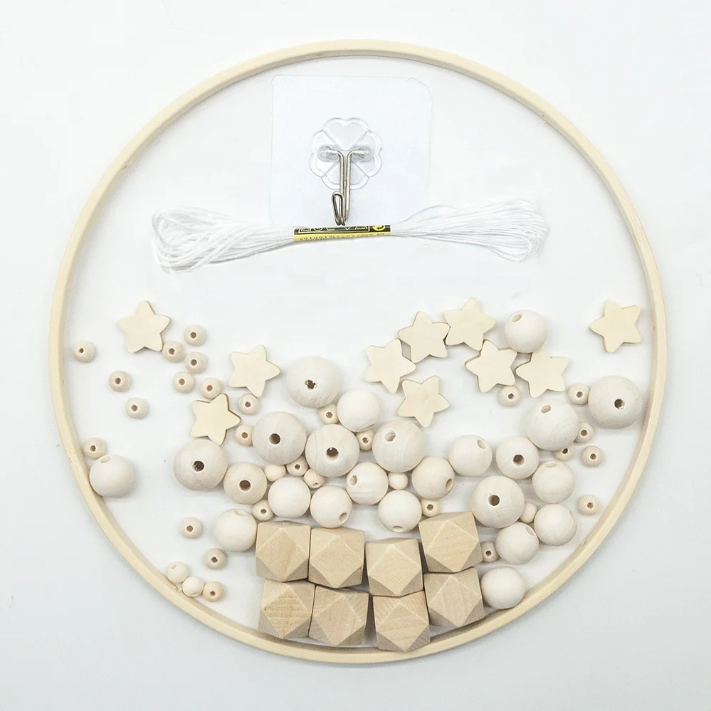 Bamboo Mobile Bell Bed Bell Circle with different kinds of beads Star