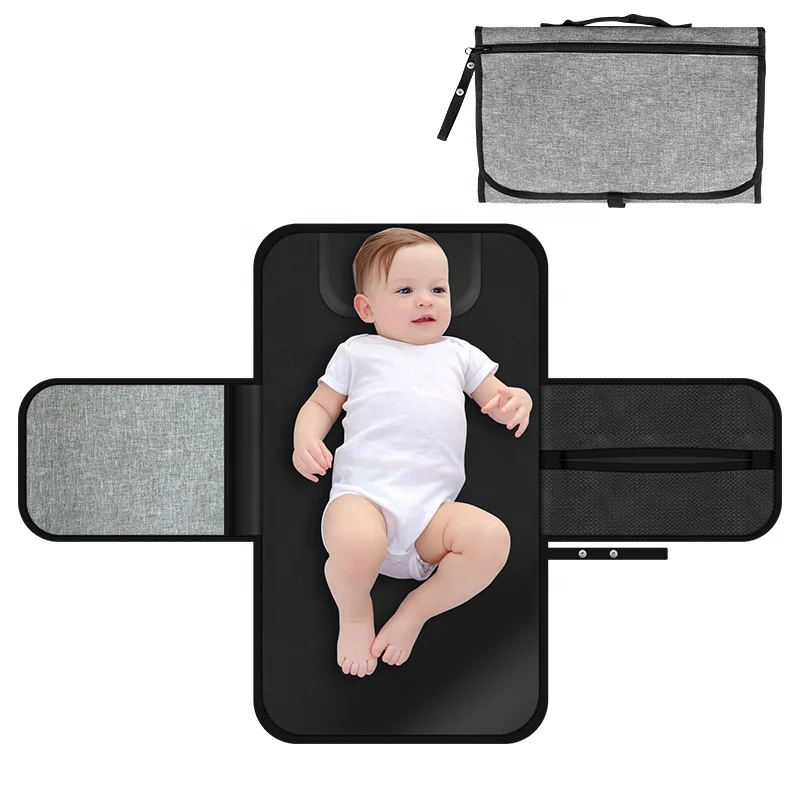 Simple Design Traveling  Portable Pure Color Grey Waterproof  Baby Changing Mat with Pillow