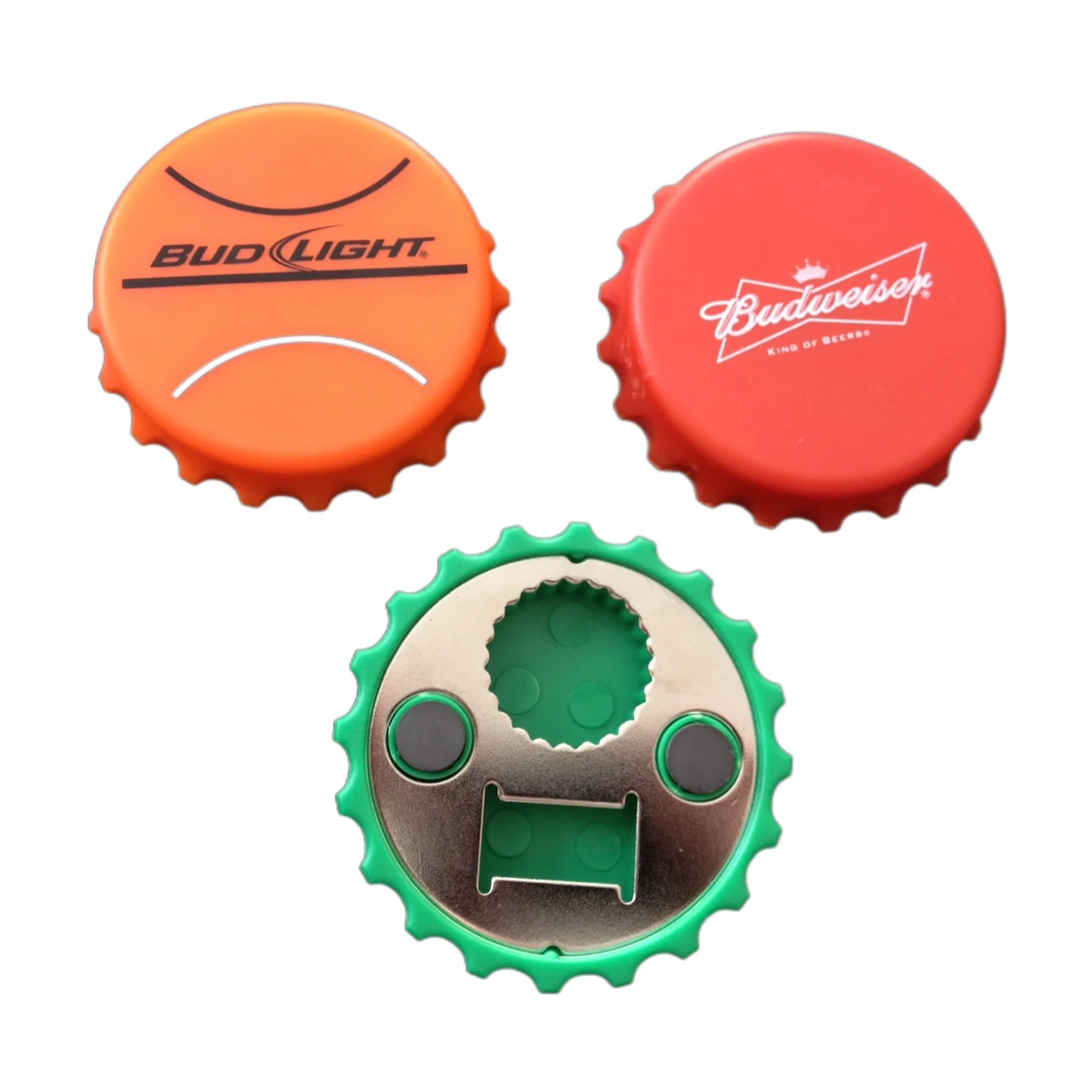 hard plastic ABS low MOQ custom prints magnetic round beer bottle opener and water bottle twist opener