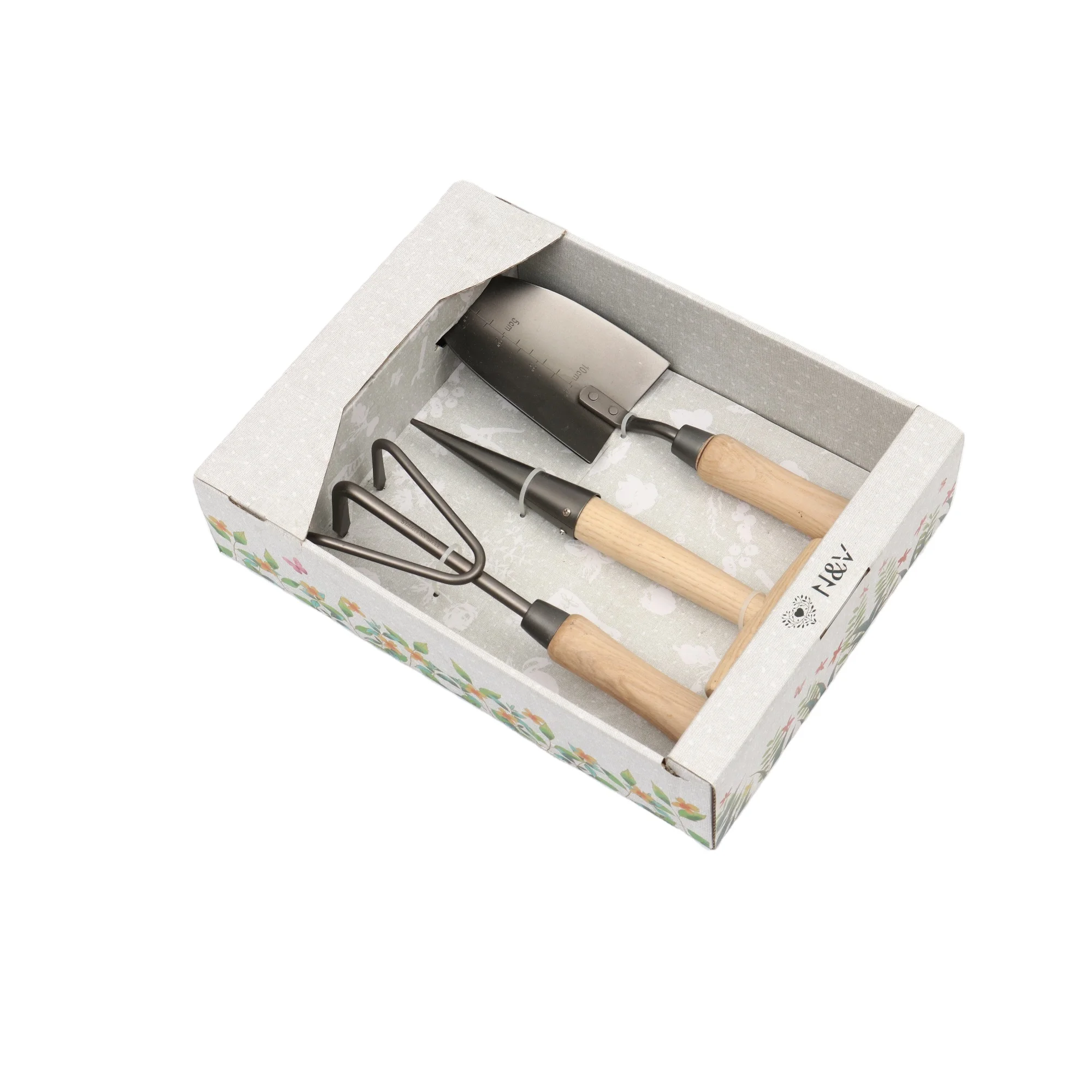 Multifunctional Green Floral Stainless Steel Spade Seed Hand Dibber 3 Teeth Rake Lady Garden Hand Tools Set Kit