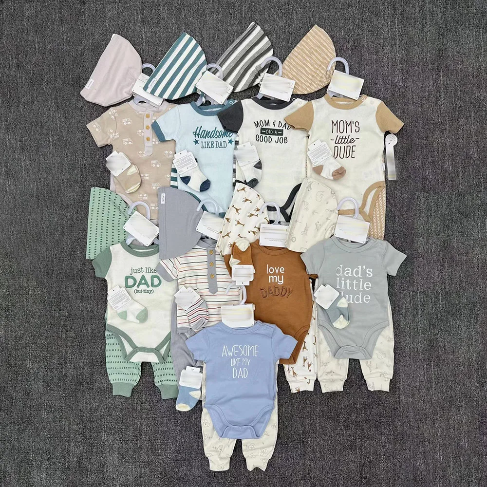 Newborn Baby Boys Spring Autumn Outfits Infant Ribbed Knitted Cotton Long Sleeve Romper+Socks+Cap+Trousers Baby Onesie