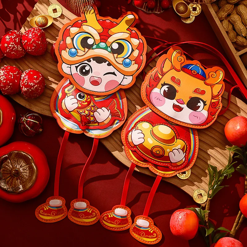 2024 Chinese New Year dragon couplet red money lucky  PU envelop bag