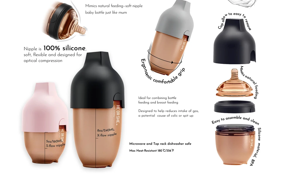 HEORSHE bpa free 240mL breastfeeding he or she korea anti colic baby feeding bottles