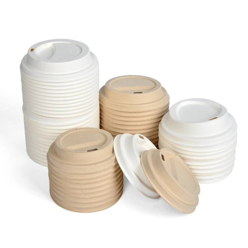 Biodegradable Disposable Composable Lid For Pulp Paper Lid 80 90mm Bagasse Coffee Cup Pulp Lids Cover