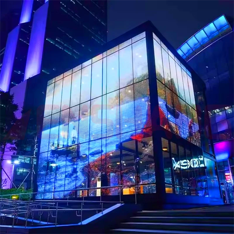 P2.6 P3.91 Ice Curtain Glass Video Wall Panel Clear Window Shop Advertising Led Mesh Display Transparent Led Screen