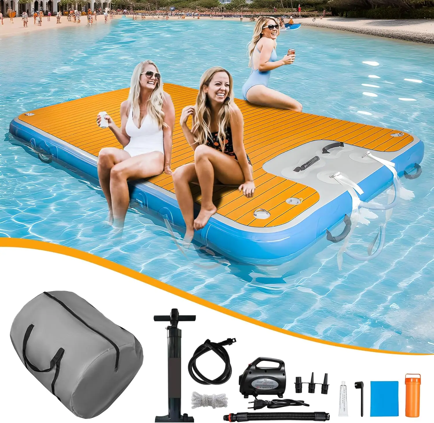 3m 4m Drop Stitch PVC Yacht Pontoon Dock Deck Floating Island Inflatable Water Platform for Lake