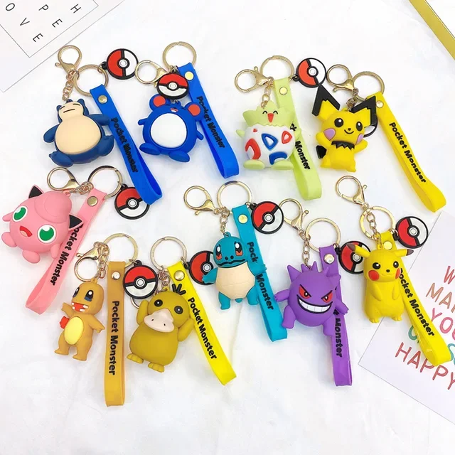 Cartoon Silicone Cute Anime Figure Souvenir 3d Character Pvc Rubber Pokemoned Pikachued Keychain Car Keychain Bag Pendant