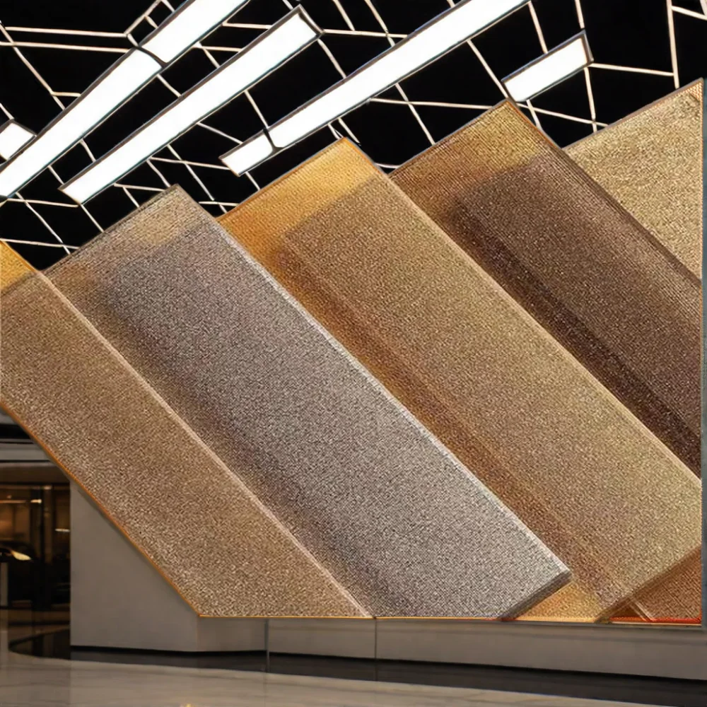 Decorative gradient colored stain safety fabric wire mesh decorative tempered laminated glass for partition wall