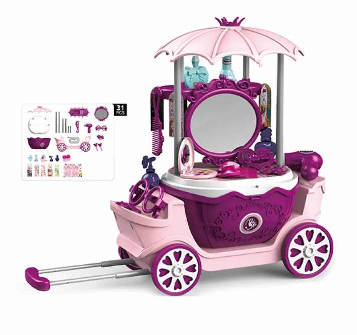 newest basket suitcase 4 in 1 pretend play kids cart trolley table kitchen cook toy for children