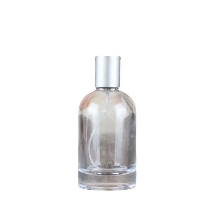 30ml 50ml 100ml clear stock round shape perfume glass bottle with crimp on aluminum fine mist sprayer