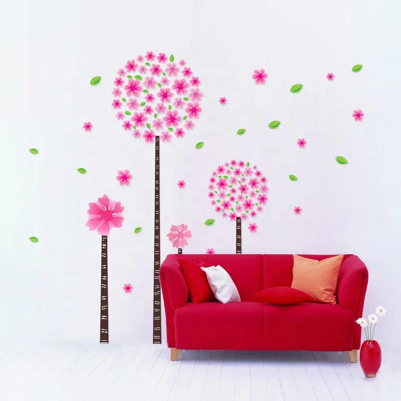 Special Price Big Pink Flower Removable PVC Decorative Flower wall Sticker for Home decor