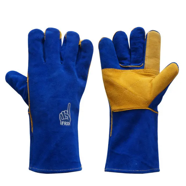 Blue Cow split leather welding gloves durable heat resistant welder gloves for welders