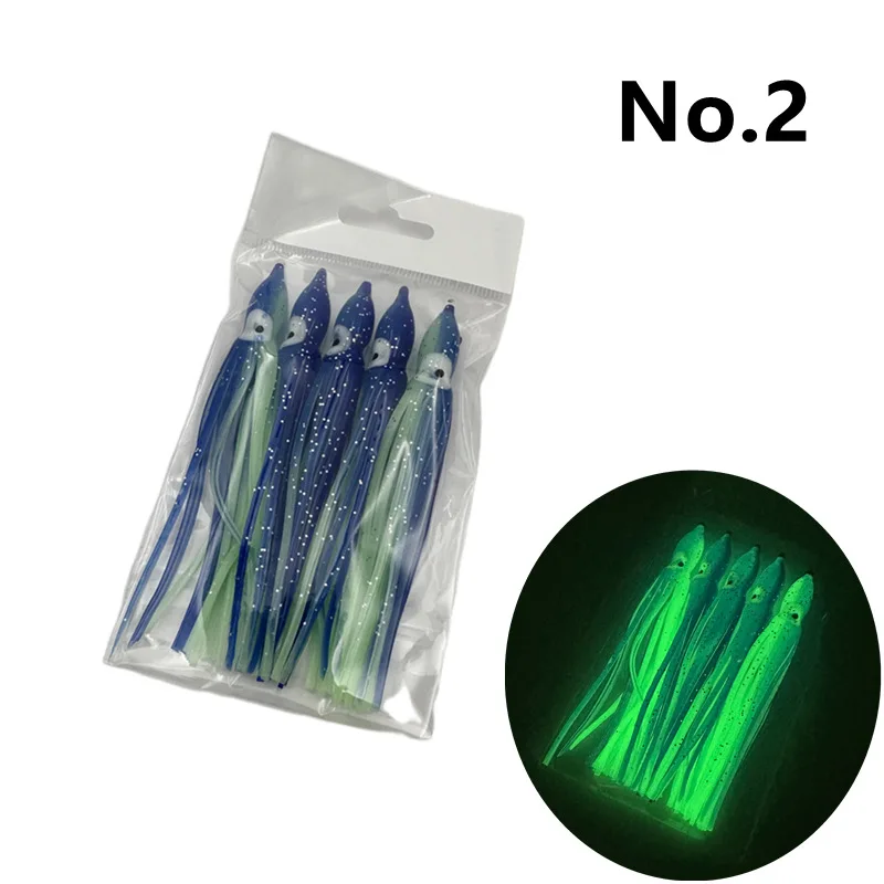 New Oem 5pcs/bag 12cm High Quality Luminous Octopus Squid Skirts Soft Fishing Lures Octopus Baits Lures Craft Jigging
