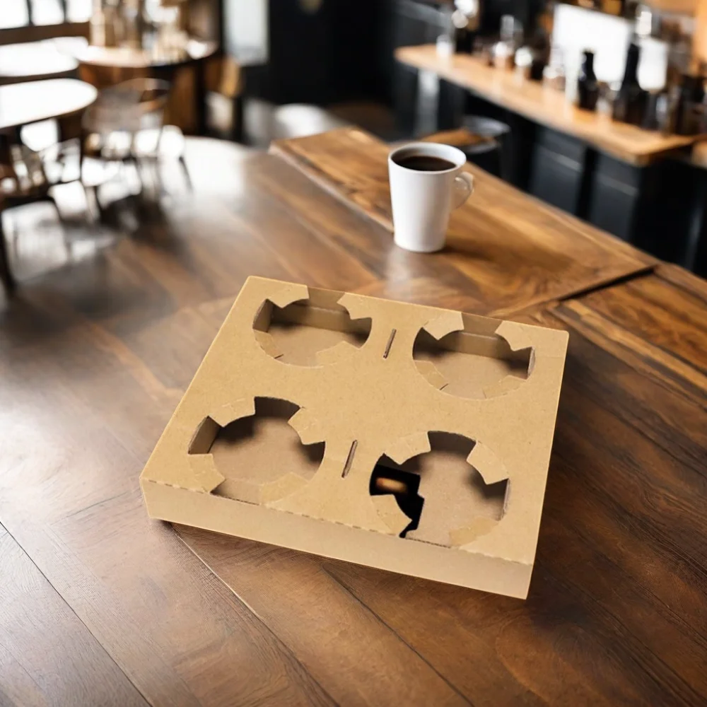 AT PACK Corrugated Cardboard Coffee Drink Holder Tray 1/2/4 Cup Carrier Bio-Degradable Paper Cup Holders Beverage Industrial Use