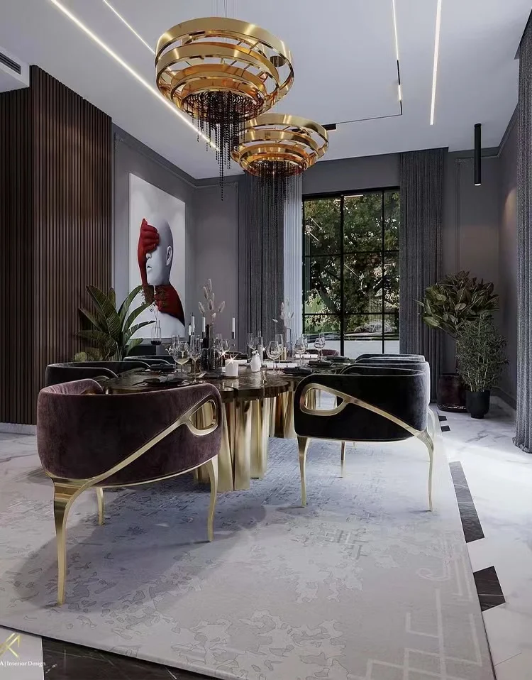 Newly designed Personalized brass gold dining  table restaurant table gold stainless steel dining table