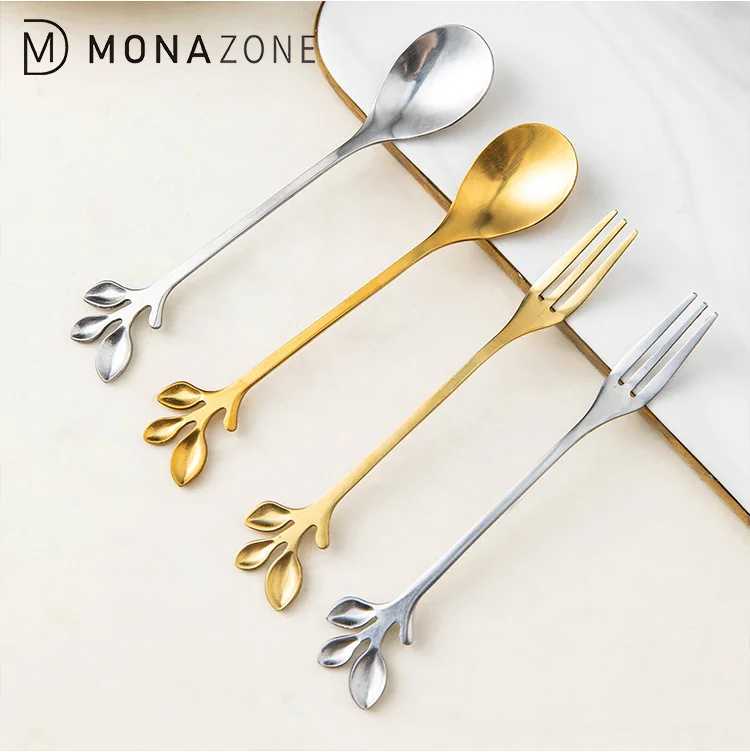 
MONAZONE Stainless Steel Fruit Tableware Set Creative Cute Small Fork Dessert Spoon Fruit Stick 