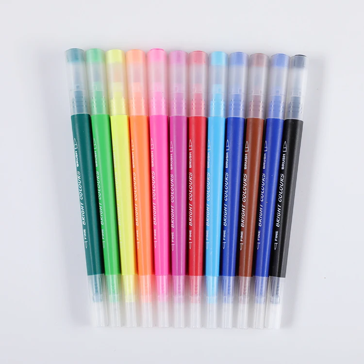 24 Color Graphic Art Twin Tip coloring brush Pen Marker ,Marker Pen Set Dual Tips Art Sketch Twin Marker Pen