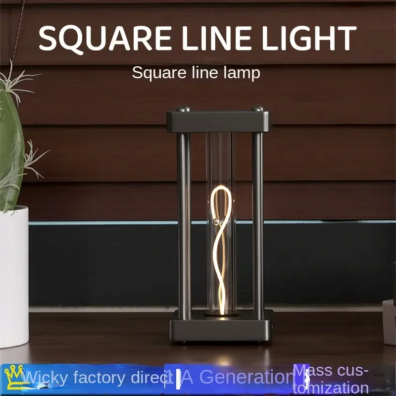 Square Quantum Breathable Creative Brass Night Light Touch LED table lamp Simple rechargeable Decorative Ornaments Bedroom