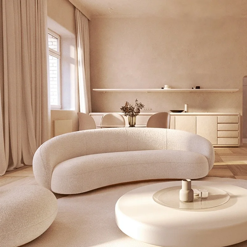 Modern living room curved sofa villa apartment comfort lamb velvet sofa set furniture moon shape couch sofa custom