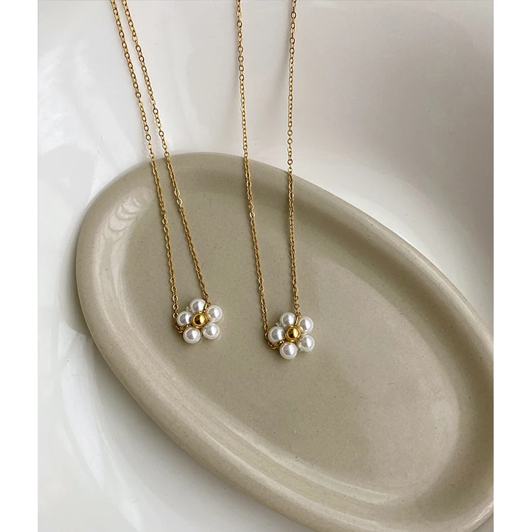 Из нержавеющей стали и из бисера с цветами жемчугом ожерелье 18K позолоченный шар бусы колье для женщин в винтажном стиле; Элегантные ювелирные изделия ручной работы Лидер продаж
