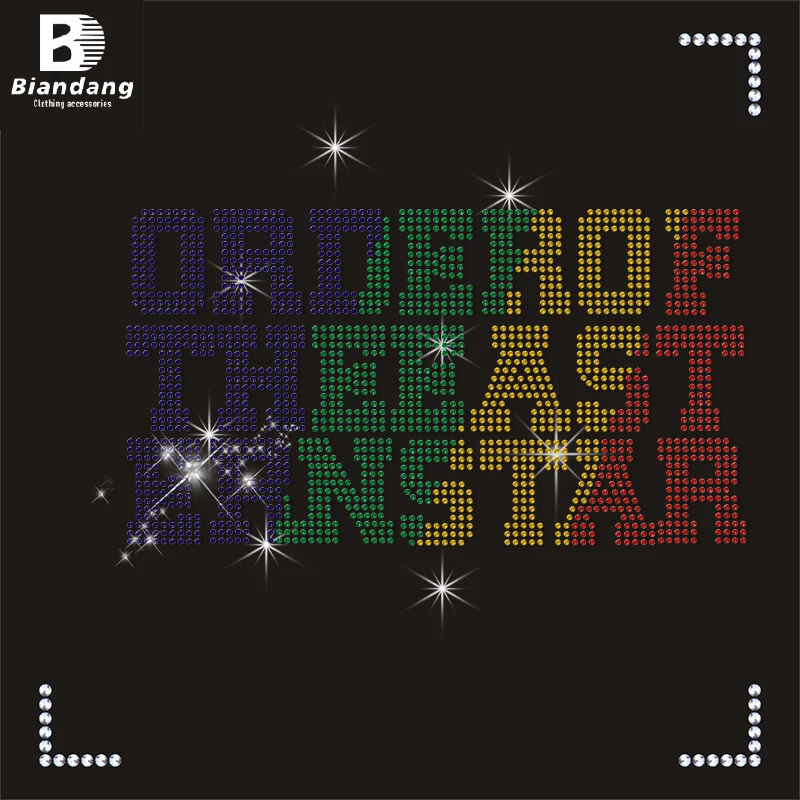 Top Selling OES Shiny Rhinestone Iron On Motif Custom Bling Rhinestone Heat Transfer Designs For Tees