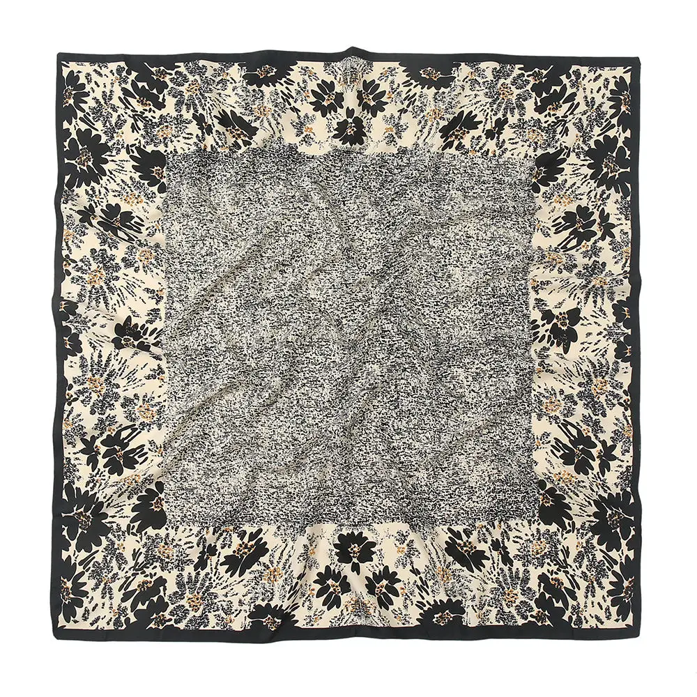 YOMO Hot Sale Muslim Women Fancy Hairband Printed Flower Slant Stripe Bandana Satin Silk Square Scarf Shawls