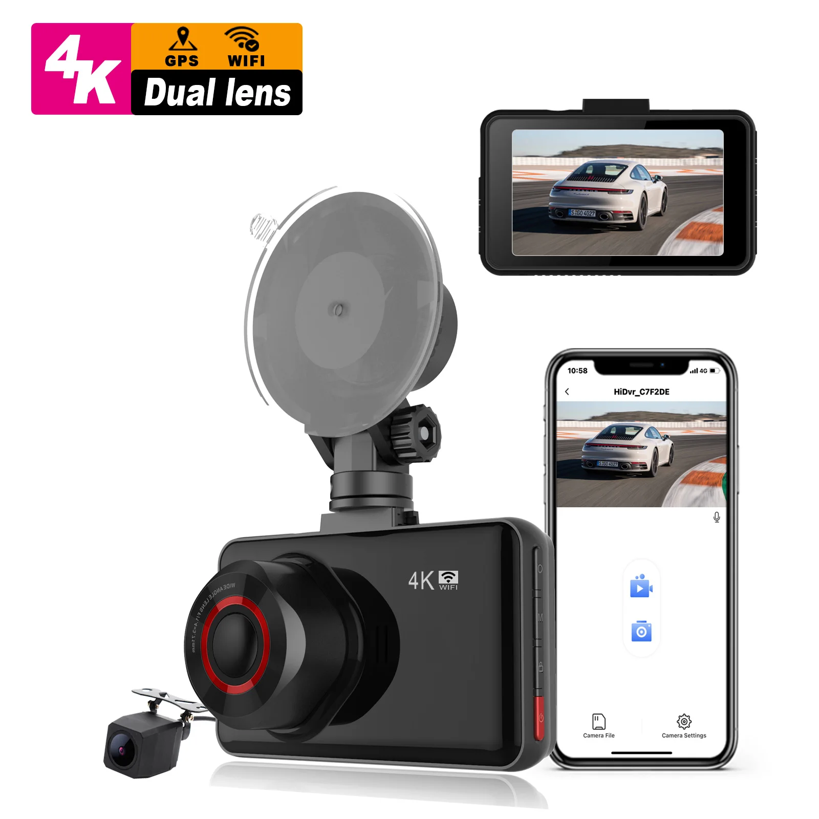 MINI car dvr wifi gps 4k dash cam video camera doble camara front and rear dual lens dash camera 4k wifi dashcam