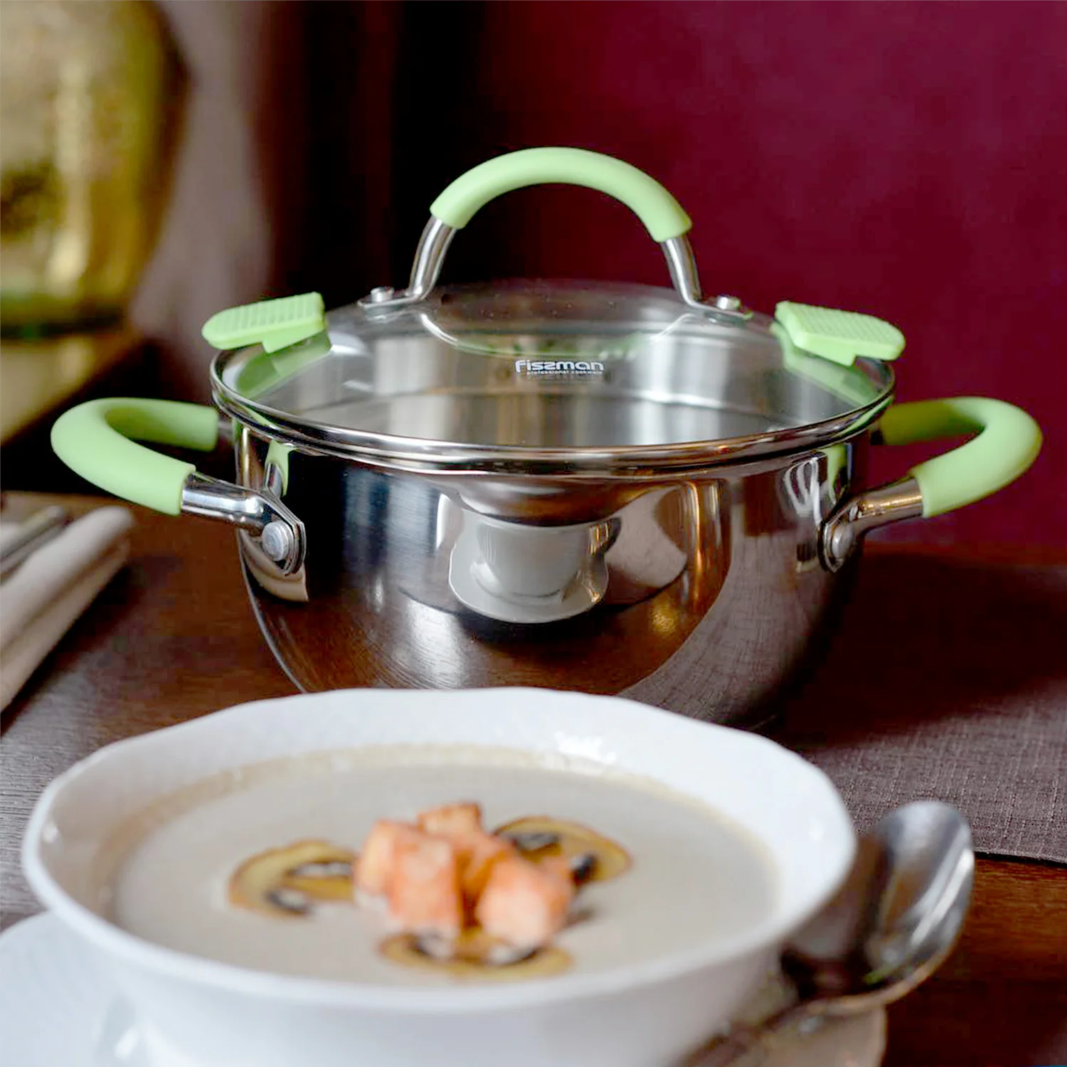 FISSMAN Stainless Steel Cookware Casserole Dishes Kitchen Cooking Hot Save Double-ear Cooking Pot