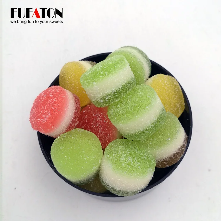 Wholesale Sugar Coated Sour Fruit shaped Jellies Candy in different size