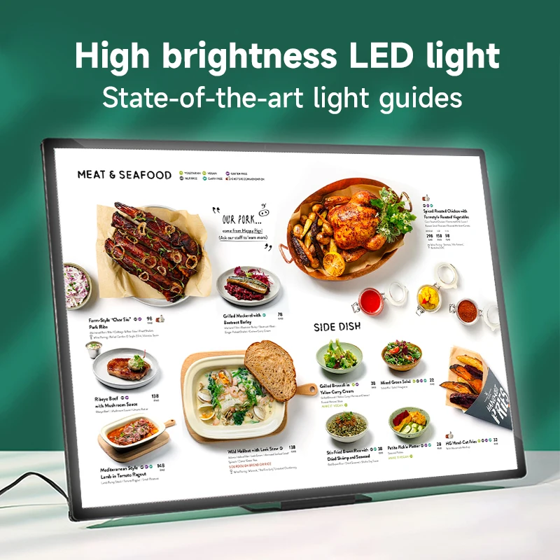 PIZZA Cafe Bar Table Led Menu Light Box with Tempered Glass Pullout Light Box A3 A4 Horizontal Vertical Desktop Menu Light Box