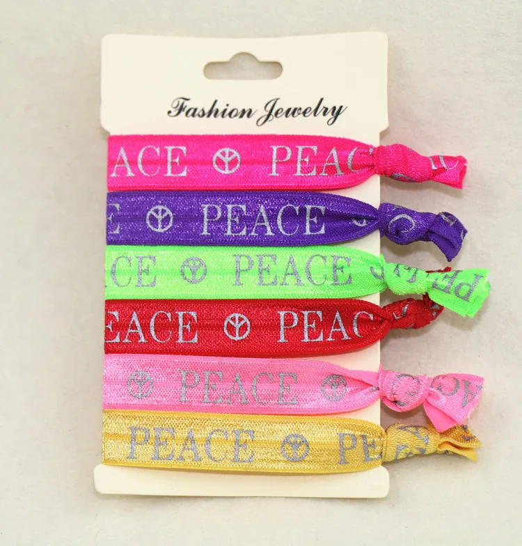 Letter Printed Hair Ties Ribbon Fold Over Elastic No Crease Word Ponytail Holder