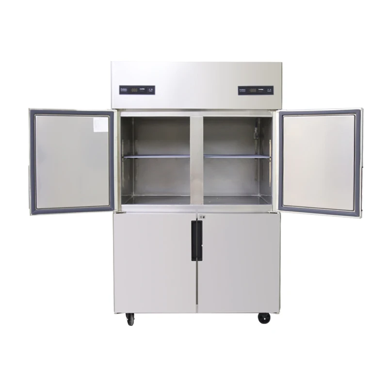 Commercial Four Door Refrigerator Stainless Steel Kitchen Refrigerator Double Temperature Freezer Vertical