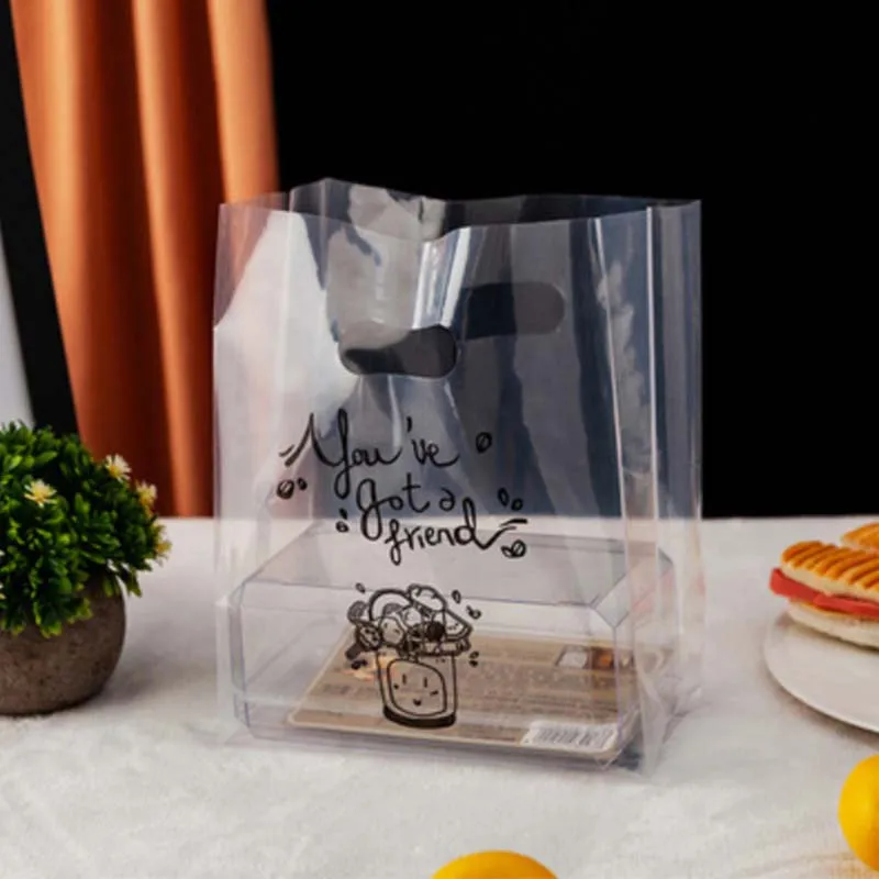 Cheap Custom Printed Clear Transparent Takeaway Bags Bread Die Cut Plastic Handle Take Out Bag For Bakery