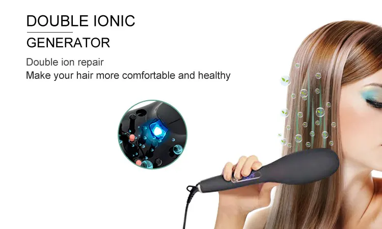 High Quality PTC Fast Heating Hair Straightener Comb Negative Ion Hot Airflow Electric Hair Iron Brush