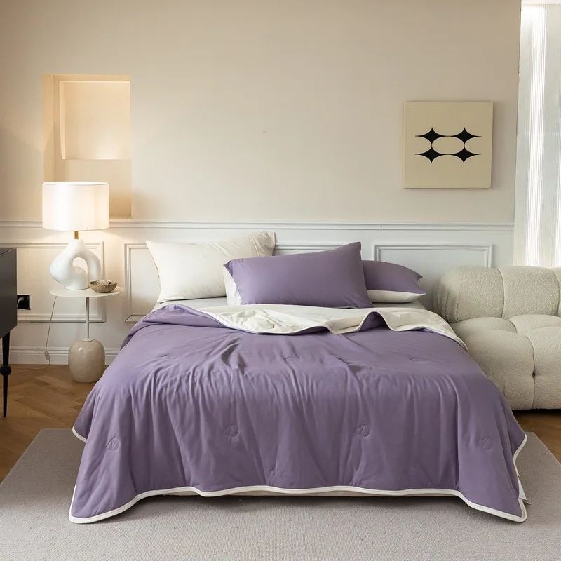 High quality Color matching 100% cotton air-condition blanket summer quilt comforter for bed summer