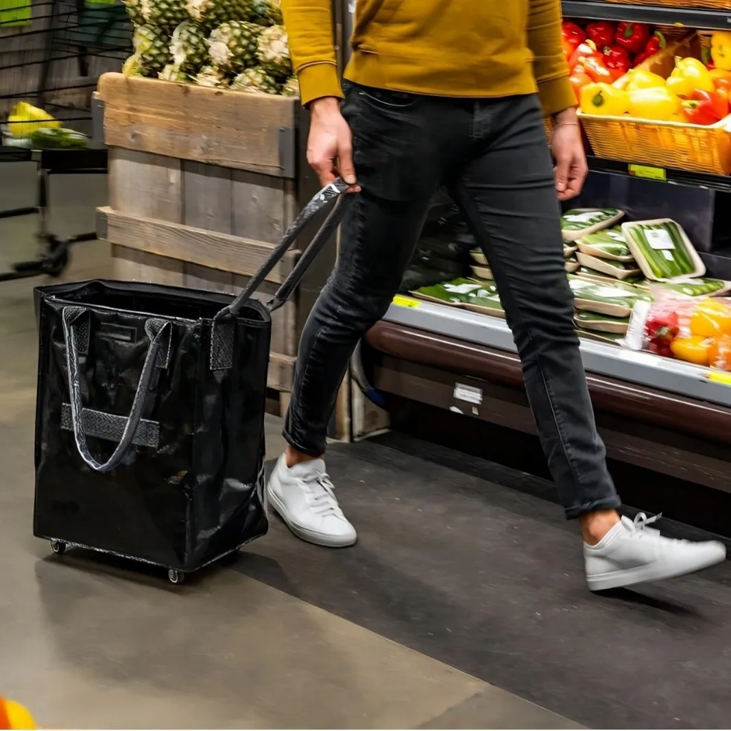 Multifunction Shopping Bag with Wheels Geometric Grocery Bag Wheels Shopping Trolley Foldable Rolling Tote