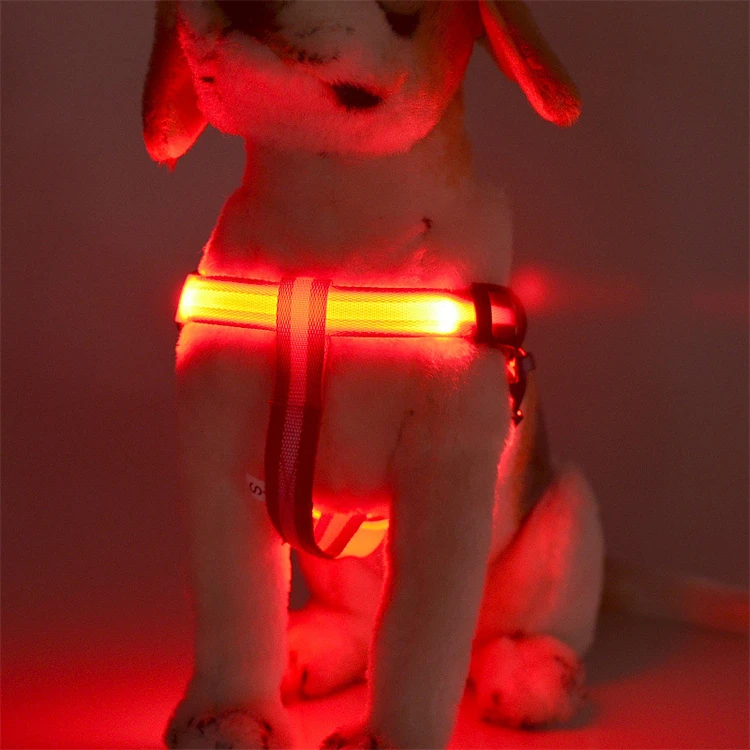 Factory Pet Accessories Pet Glow Chest Back LED Flash Warning Anti Loss  Dog Cat Chest Back Strap USB Rechargeable Pet Harnesses