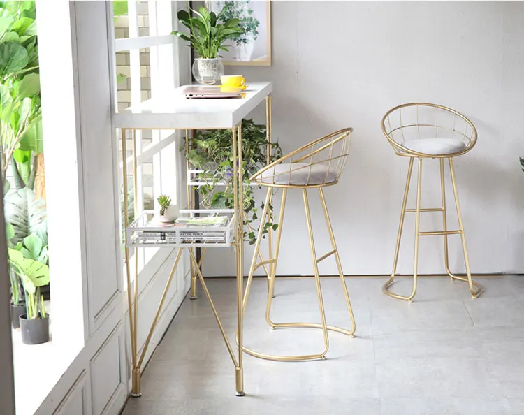 Nordic barstool gold metal leg backrest leisure bar furniture stools bar chair