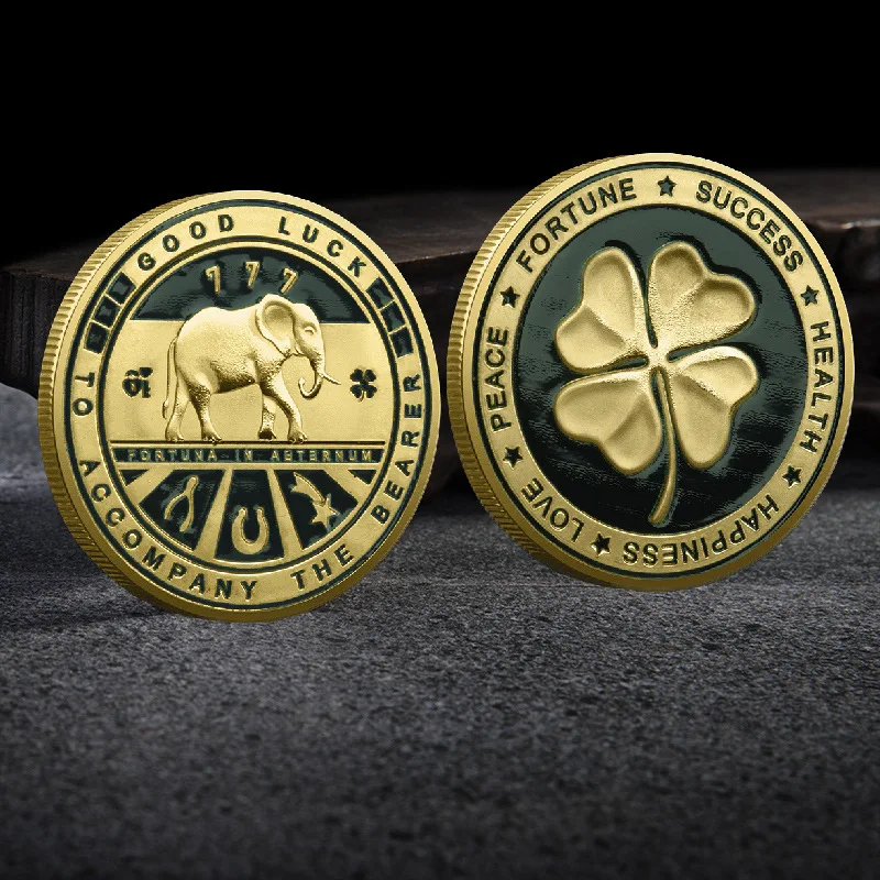 Hot Sales Four-leaf clover Commemorative Gold And Silver elephant Challenge Coin