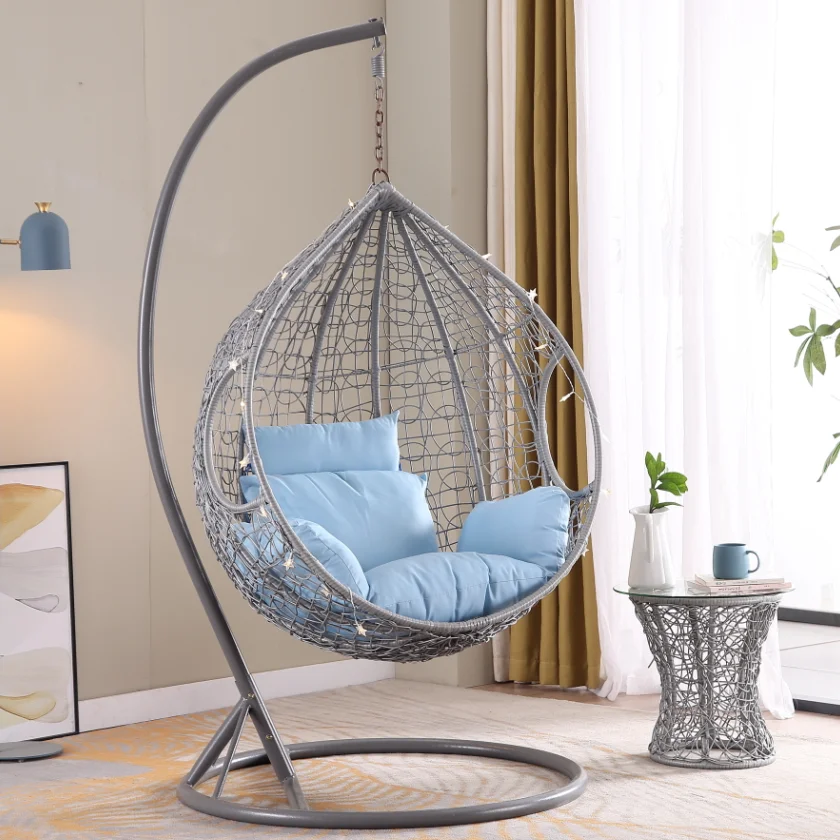 Hot Sell  Outdoor Hanging chairs Rattan patio egg chair wicker swing  Large Chairs with support table outdoor living room