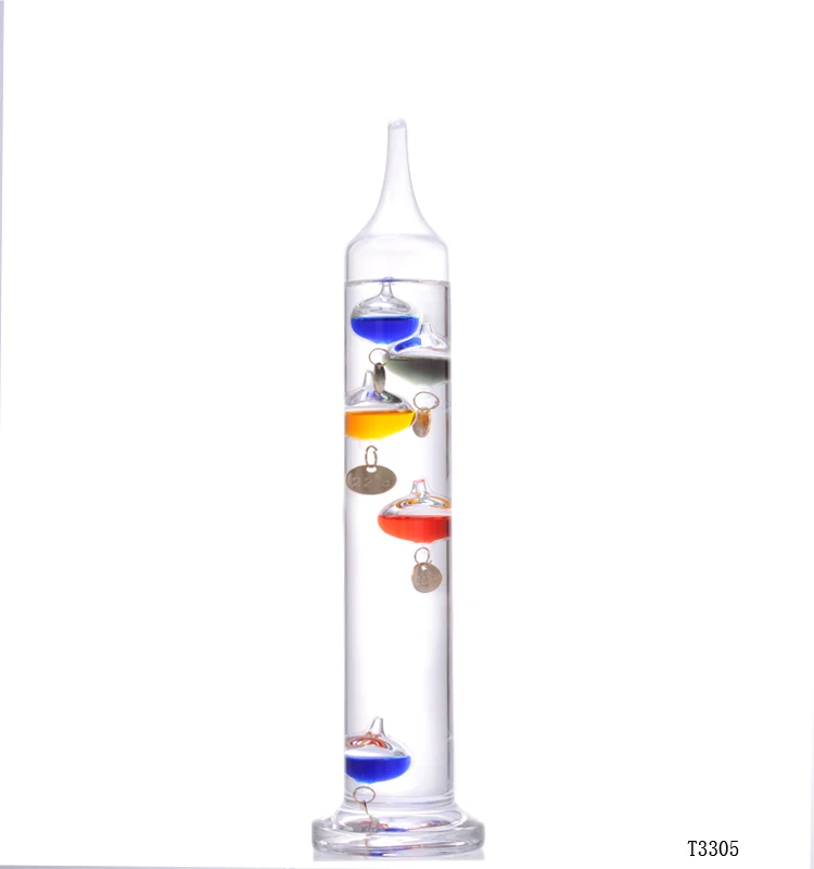 13 inch  high glass Galileo thermometer with 5 color balls glass decorative galileo thermometer barometer