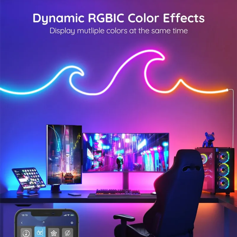 RGB Led Neon Rope Light Waterproof Music Atmosphere Lights Smart Control 3m Led Neon Strip Light