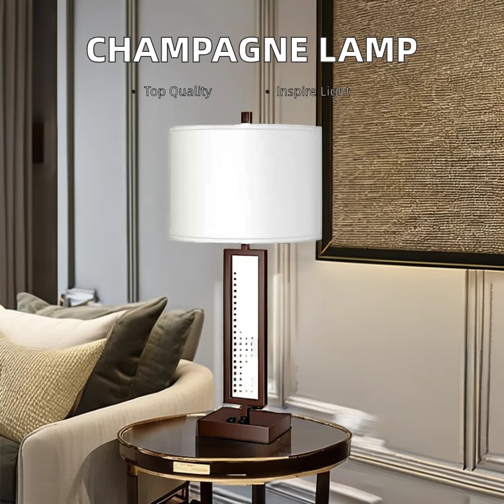 Modern Metal Desk Bedside Lamp with USB Power Outlets E26/E14 Bulb Base Drum Shade Table Lamp for Hotel Home Bedroom Living Room