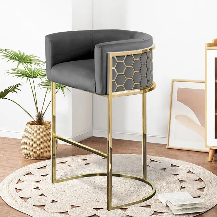 Лидер продаж высокое качество современный дизайн промышленный металлический барный стул бархатная ткань высокий с сотовой