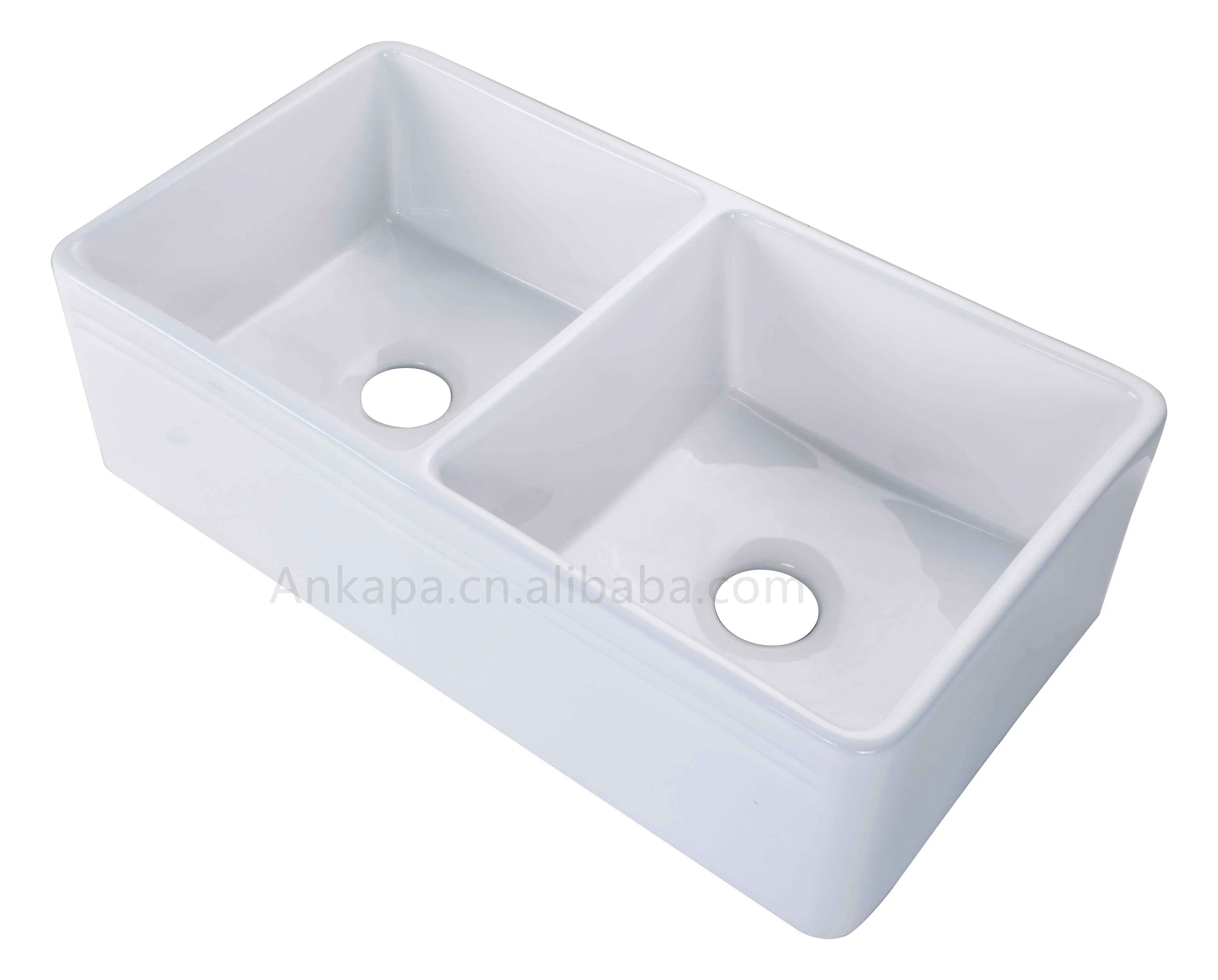 Modern White Rectangular Two Side Double Bowl Apron Front Sinks Farmhouse Sink Ceramic Kitchen Sinks