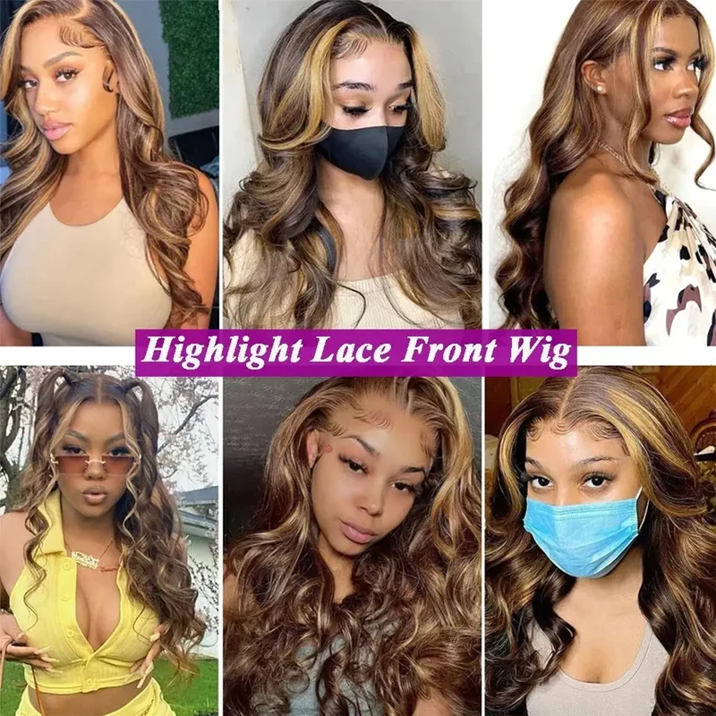 13x4 Human Hd Lace Front 180% Density Virgin Hair Highlighted Wigs With Hd Piano Color 30 Inch Human Wig For Black Women - Buy 3